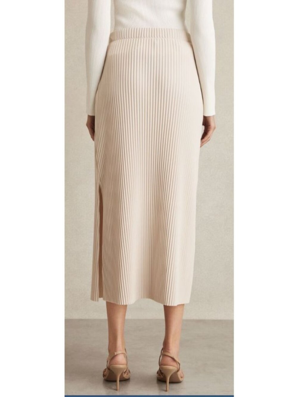 Reiss Pippa Pleated Jersey Midi Skirt in Stone Size 10 New - Picture 3 of 9